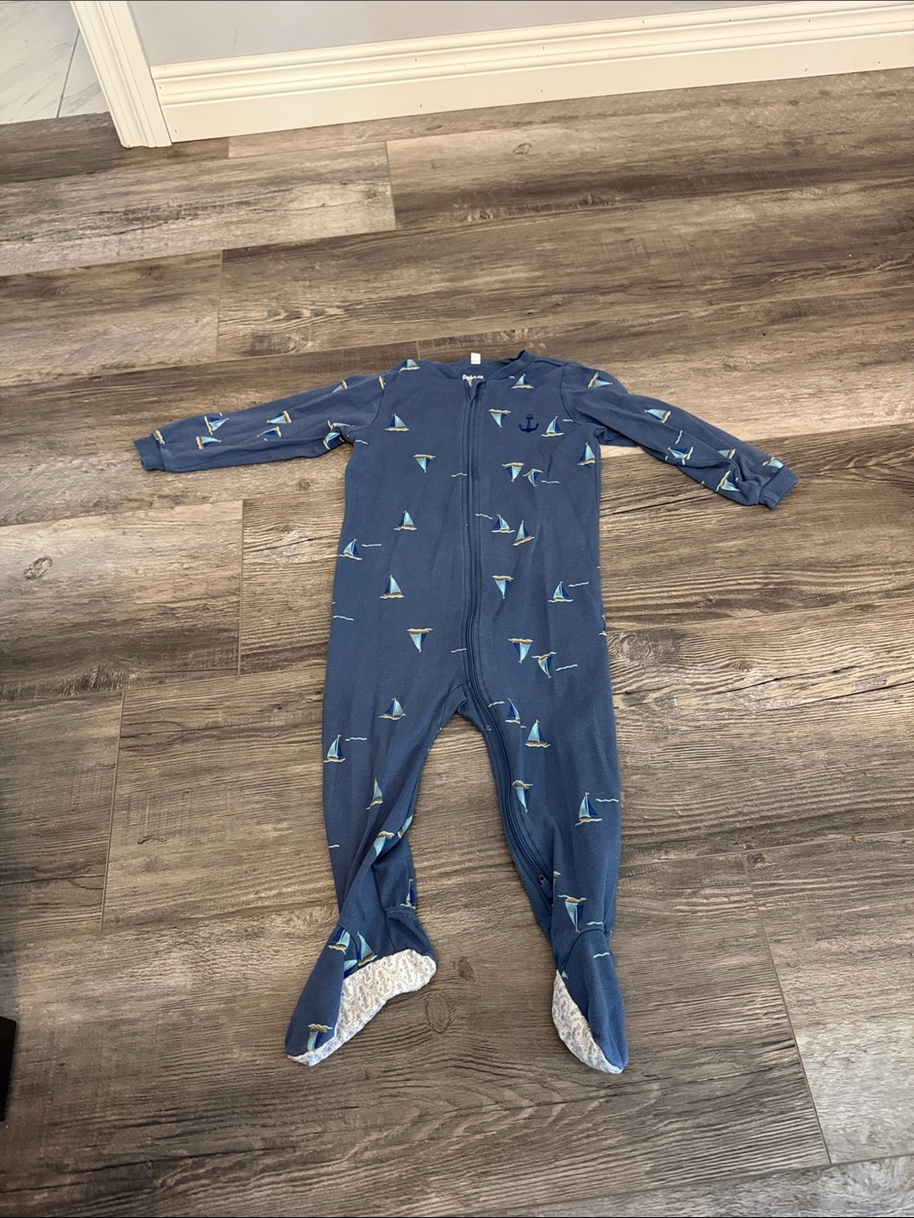 Pekkle Kids Blue Sailboat Footed One-Piece Pajamas